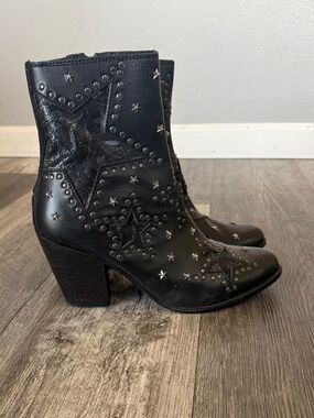 LIBERTY Black Black Star Studded Leather Ankle Boots
